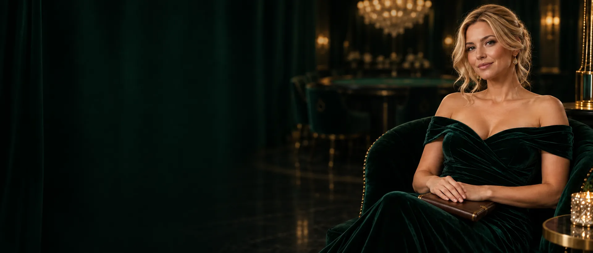 Woman resting her hands calmly over a closed diary in a quiet salon
