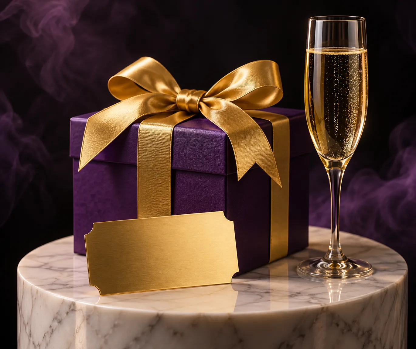 Pedestal holding a gift box and ticket, standing in for the Here2Win Casino welcome terms